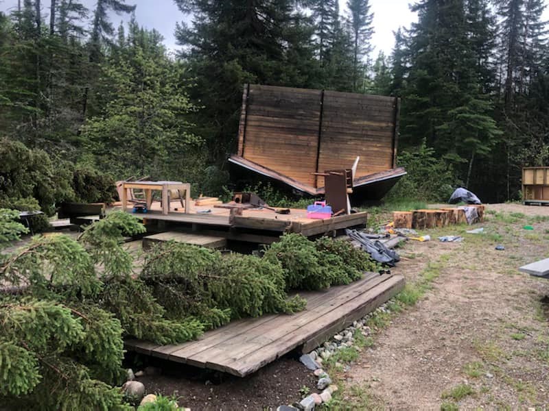 A sauna on Wartman Lake, near One Island Lake, was overturned in the Jun. 4, 2021 storm (Facebook/Kristin Kapush)