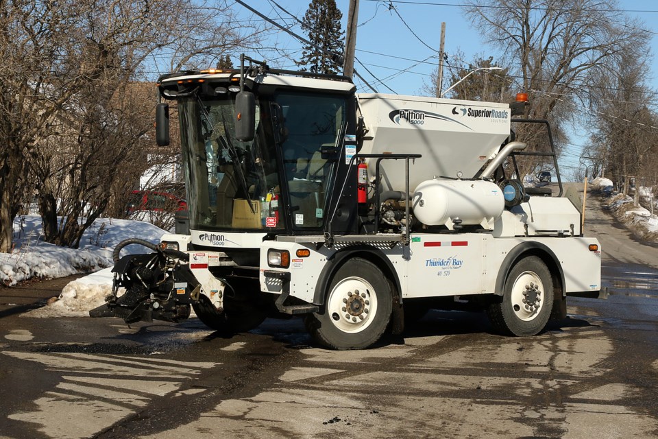 The City of Thunder Bay's Python 5000 pothole filler. (Leith Dunick, tbnewswatch.com)