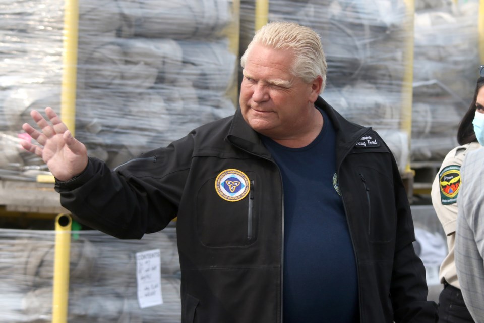 Ontario Premier Doug Ford visits the Ministry of Natural Resources and Forestry (MNRF) Fire Management headquarters in Thunder Bay on Wednesday, July 28, 2021. (Leith Dunick, tbnewswatch.com)