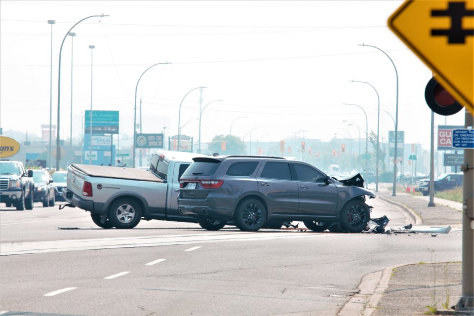 Two people sustained minor injuries in a collision on Fort William Road near 11th Avenue Tuesday. (Photos by Ian Kaufman, TBNewswatch)