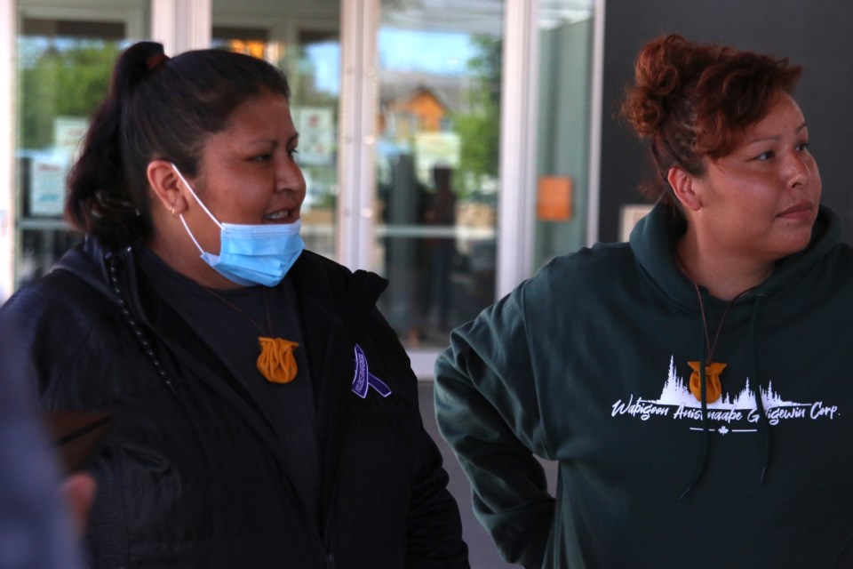 Barbara Kentner's sisters, Melissa and Connie, outside the Thunder Bay Courthouse following the sentencing hearing for Brayden Bushby on Monday, June 7, 2021. (Photos by Doug Diaczuk - Tbnewswatch.com). 