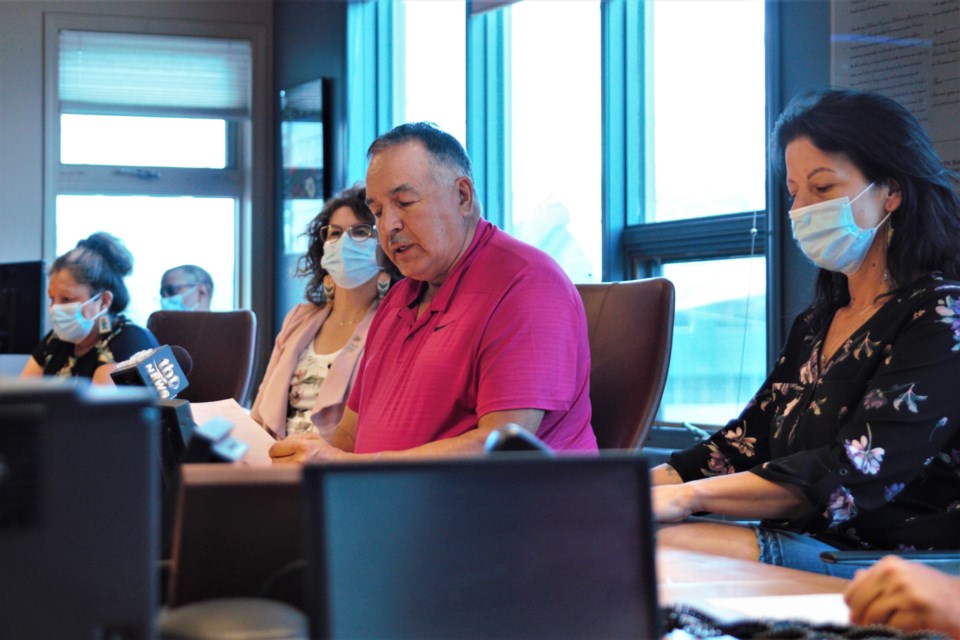 Fort William First Nation Chief Peter Collins called for support Friday to investigate potential burial sites. (Photos by Ian Kaufman, TBNewswatch)