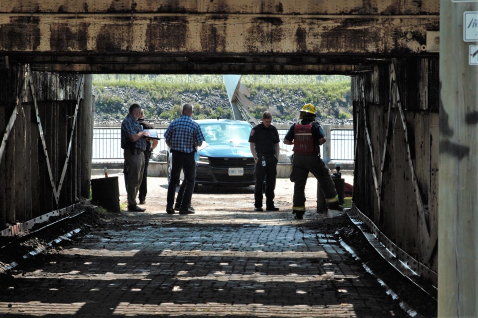 Police blocked off much of Kam River Park as they conducted a sudden death investigation Saturday. (Photos by Ian Kaufman, TBNewswatch)