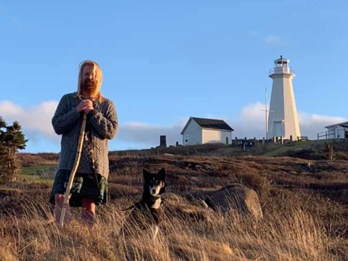Michael Yellowlees and his companion Luna finished their cross-Canada trek at Cape Spear, N.L. on Dec. 5, 2021 (Facebook/Michael Yellowlees)