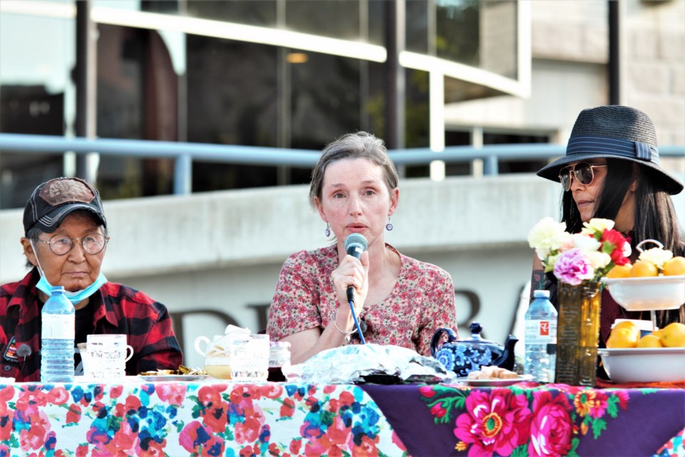 Jody Porter speaks at the Tea with Kokum event at city hall on Wednesday. (Photos by Ian Kaufman, TBNewswatch)