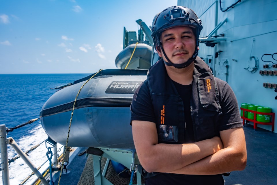Sailor First Class Coree Ranville is a Boatswain aboard HMCS Calgary, deployed to Middle Eastern waters to combat smuggling (Credit: Cpl. Lynette Ai Dang, HMCS Calgary/DND)