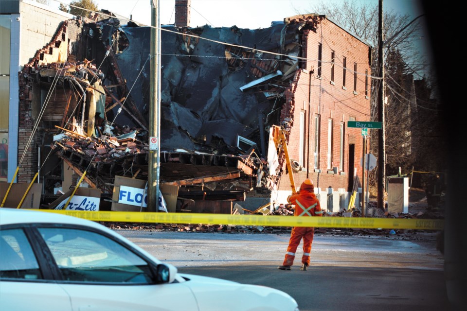 A fire at the Starlite Flooring building on Bay Street caused heavy damage to the structure. (Ian Kaufman, tbnewswatch.com)