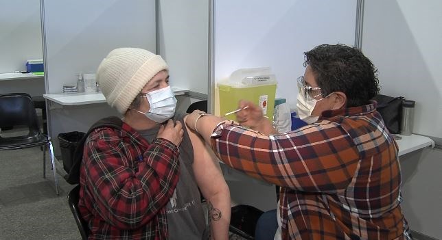 Roughly 200 Gull Bay First Nation members were vaccinated in Thunder Bay Saturday. (Troy Charles, TBT News)
