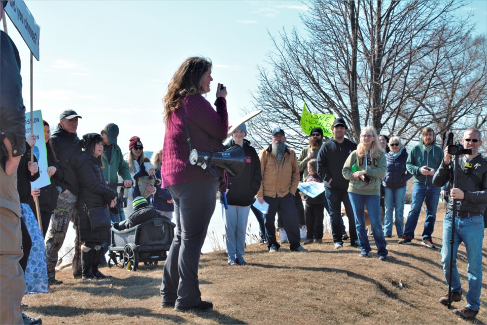 Organizer Ava Dunn speaks at the conclusion of an anti-lockdown march Saturday afternon. (Photos by Ian Kaufman, tbnewswatch.com)
