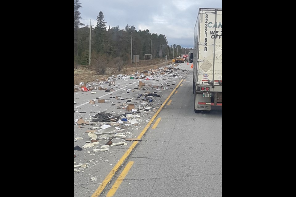 The collision left the highway covered in debris (Facebook/Brent Boudreau)