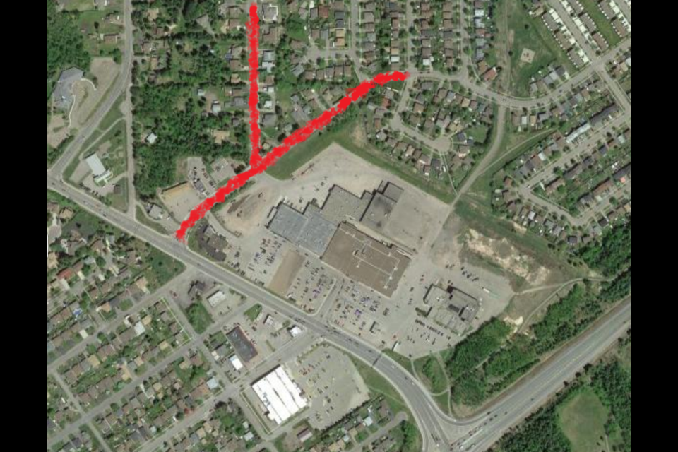 Proposed weight restrictions for East Avenue and Market Street would bar heavy traffic in the areas around County Fair shown in red. (Google Maps)