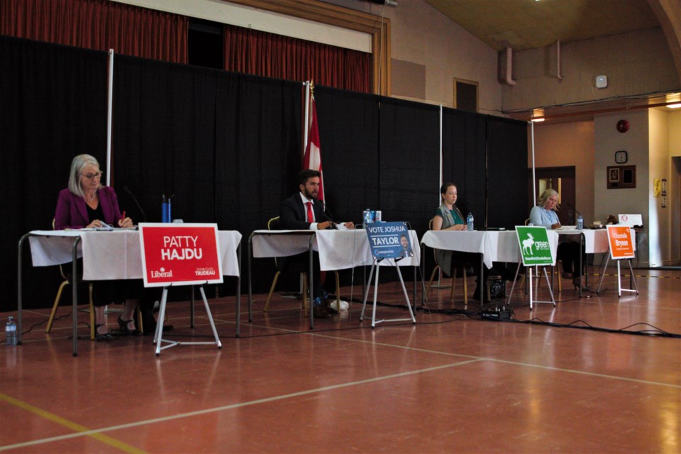 Thunder Bay-Superior North candidates participate in the Chamber of Commerce's forum on Wednesday. (Ian Kaufman, TBNewswatch)