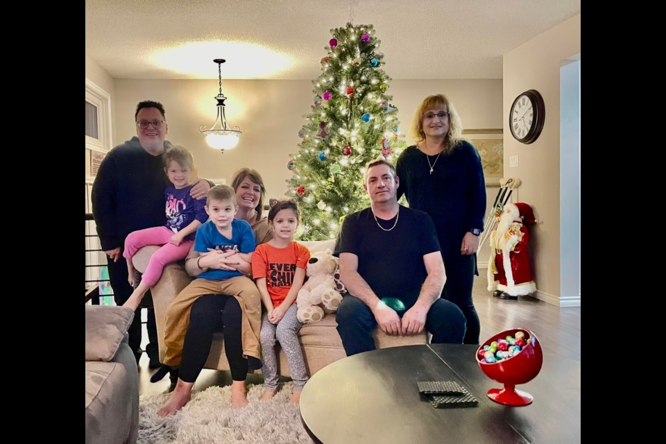 Denis Bresolin (far left) and Norma Bresolin (far right) met with Jennifer Kutzler, her husband Shannon Campbell, and their grandchildren, two of whom were injured in a catastrophic collision at Sistonen's Corner (submitted photo)