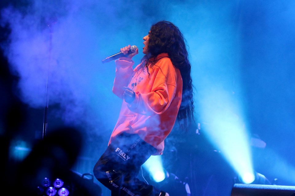 Jessie Reyez performs on Saturday, Sept. 18, 2021 at the Wake the Giant Music Festival. (Leith Dunick, tbnewswatch.com)