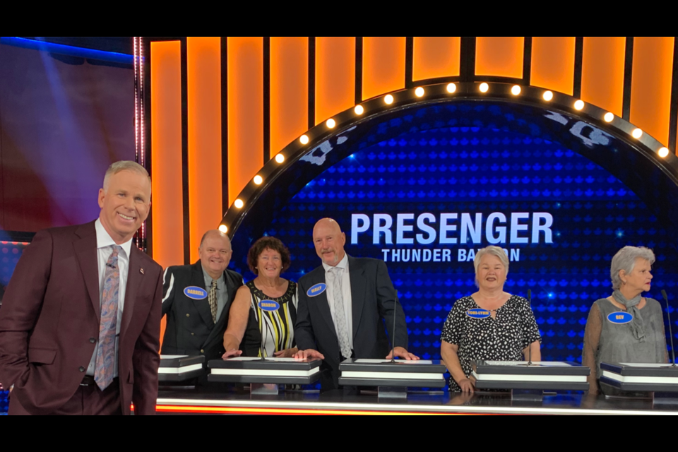 Wally Presenger (c) and his family members compete in an upcoming edition of Family Feud (Courtesy CBC)