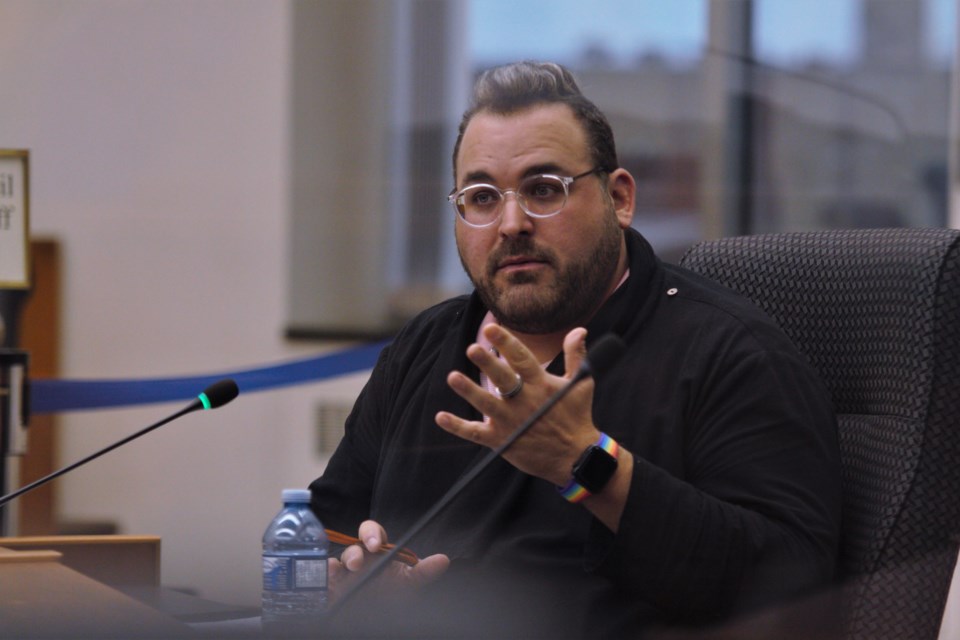Jason Veltri, Rainbow Collective of Thunder Bay president, urged Thunder Bay's city council to do more to take on the practice of conversion therapy at a meeting on Monday. (Ian Kaufman, TBnewswatch)