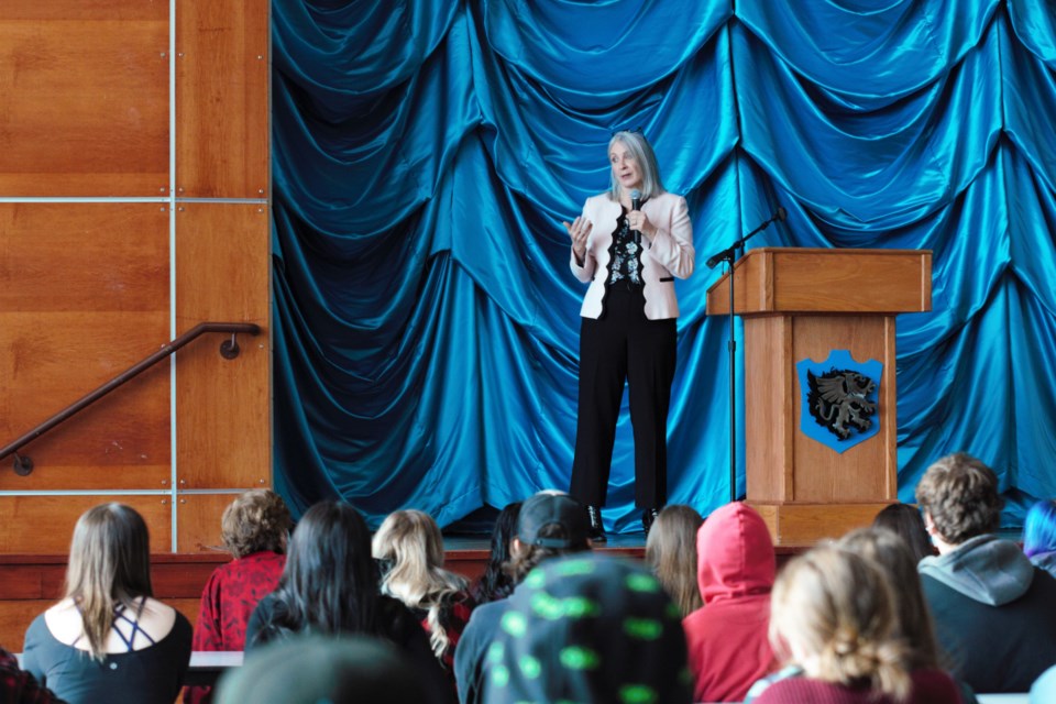 Thunder Bay-Superior North MP Patty Hajdu speaks at Superior CVI on Tuesday. (Photos by Ian Kaufman, TBnewswatch)