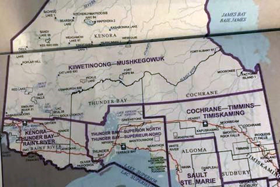 Under a proposal, Kenora, Rainy River and part of Thunder Bay would be included in a new riding, while a large riding would stretch all across the Far North (Federal Electoral Boundaries Commission)