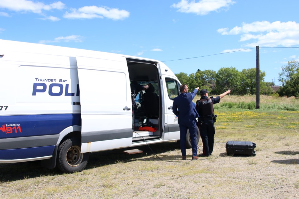 Members of the Emergency Task Team piloting the drone on Wednesday. 