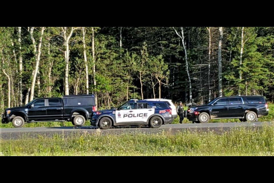 Thunder Bay police made several arrests after seizing drugs and a handgun after a traffic stop east of the city on Wednesday, Aug. 4, 2022. (Submitted photo)