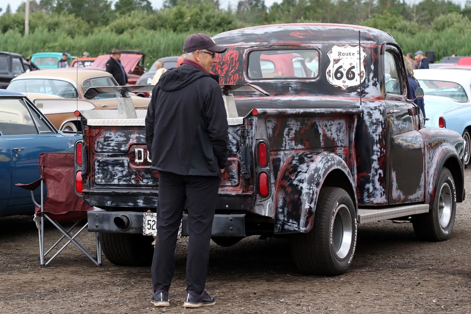 A 1949 Dodge Ratrod at the Thunder City Rumble on Saturday, Aug. 13, 2022 at the Thunder City Speedway. The event runs until 4 p.m. (Leith Dunick, tbnewswatch.com)