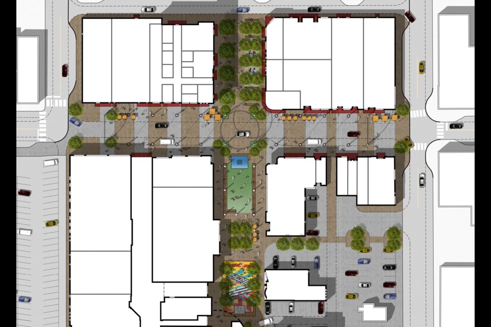 An image envisions one of two potential design concepts for a reopened Victoria Avenue where the Victoriaville Mall currently stands. (City of Thunder Bay)