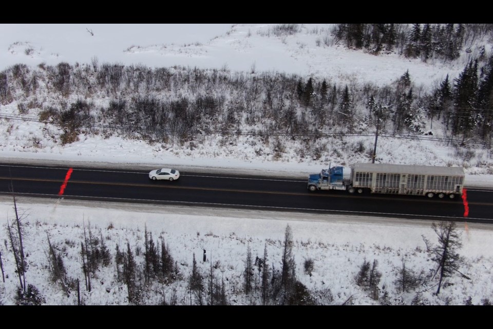 Thunder Bay police laid well over a dozen charges, many against commercial vehicles for following too closely, in an enforcement blitz on Dawson Road on Wednesday. (Thunder Bay Police Service)