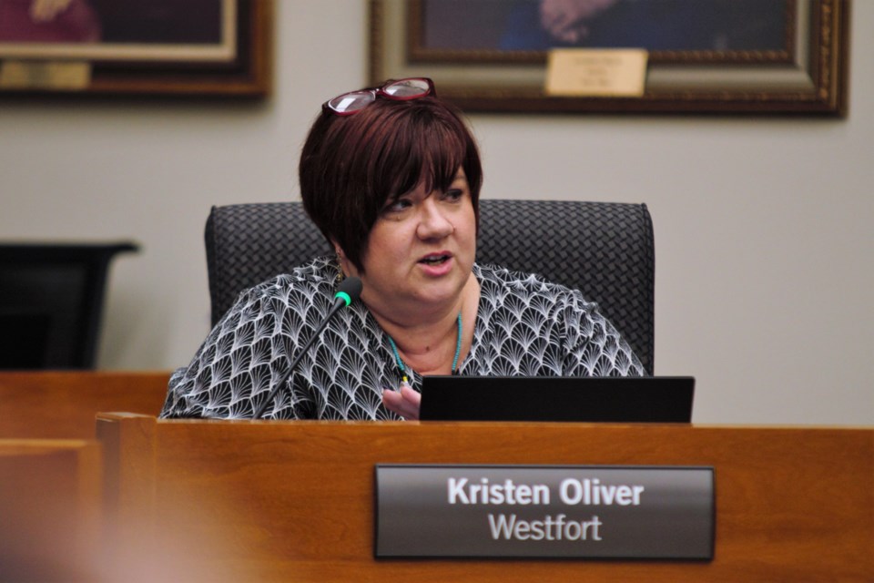 Coun. Kristen Oliver at a Thunder Bay city council meeting on Dec. 5, 2022. (Ian Kaufman, TBnewswatch)