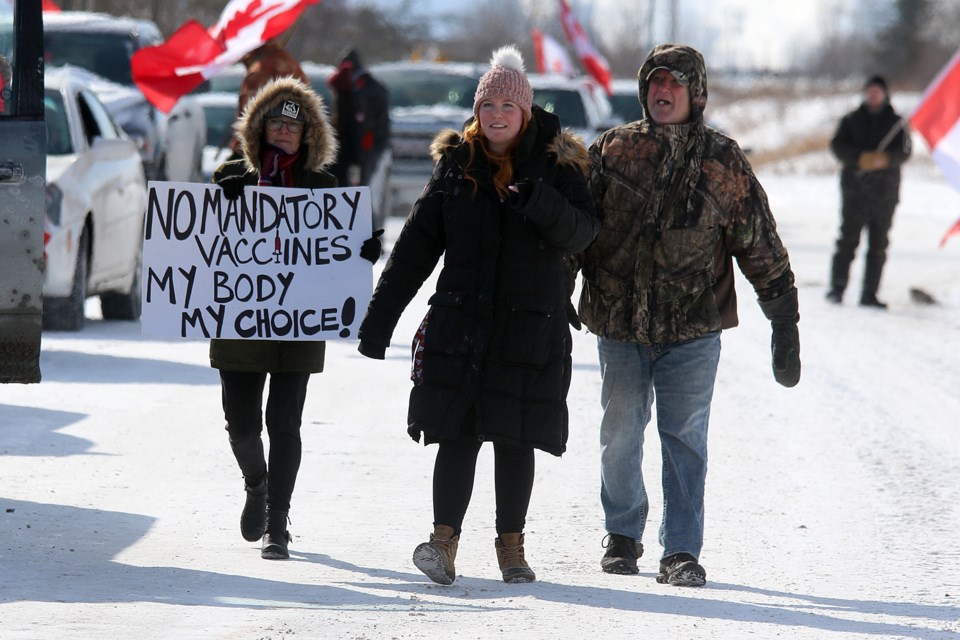 Anti-mandate protesters rallied at Marina Park on Saturday, Feb. 12, 2022. (Leith Dunick, tbnewswatch.com)