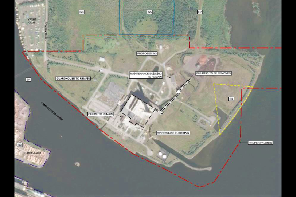 Budget Demolition has applied to rezone the former Thunder Bay Generating Station site on Mission Island to Heavy Industrial, a key step as it looks to attract an industry buyer. (Image via City of Thunder Bay)