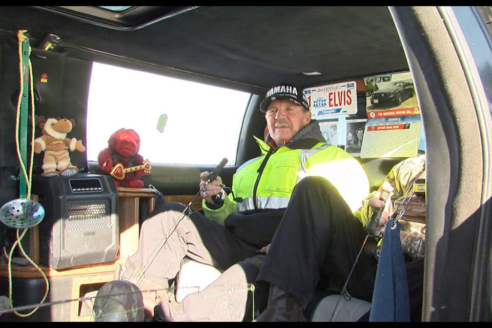 Vaughn Murray of Rainy River has converted a stretch limo to an ice fishing shack (Cory Nordstrom/TBTV photos)