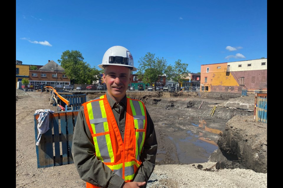 Developer Brad McKinnon stands beside the construction site at Bay and Algoma Streets in Thunder Bay on June 22, 2022. (Sheri Leviski-Kotyk photo)
