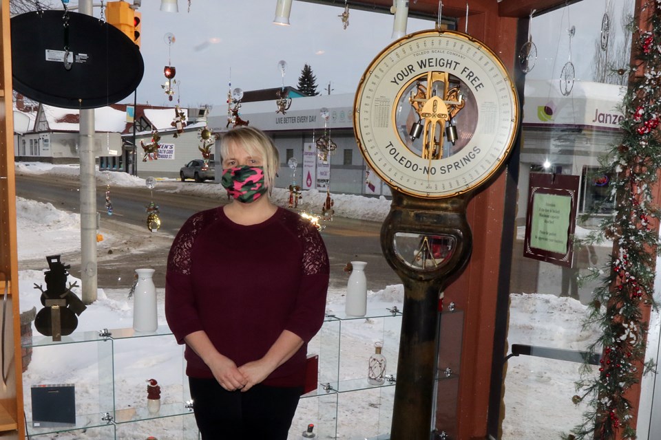 Paula Haapanen, interim persident of the Finnish Labour Temple Co-operative, is thrilled the scale at the Hoito Restaurant was salvagable, despite water damage, after a Dec. 22, 2021 fire destroyed the Finnish Labour Temple. (Leith Dunick tbnewswatch.com)