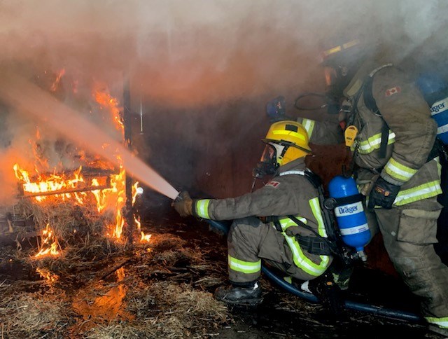 TBFR recruits practised their skills, equipment, and tactics during a live fire training exercise Tuesday. (Thunder Bay Fire Rescue)