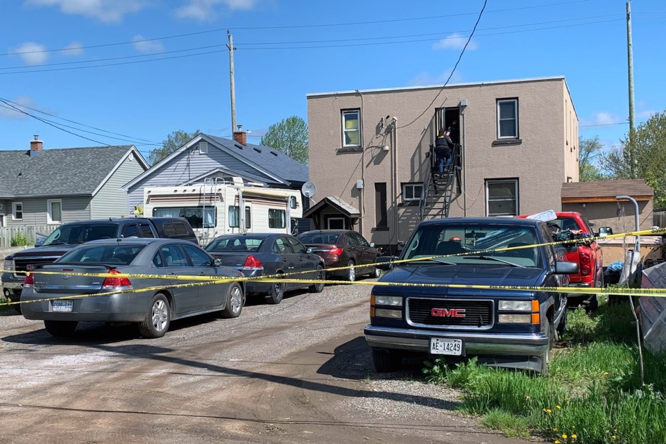 Thunder Bay Police investigate an incident at a Brock Street East residence on Wednesday, June 1, 2022. (Leith Dunick, tbnewswatch.com)