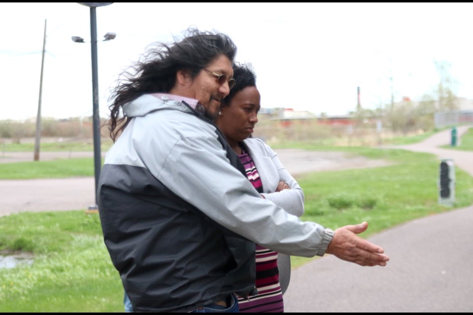 Brad DeBungee and Asha James visiting the scene where Stacey DeBungee's body was found. (File).  