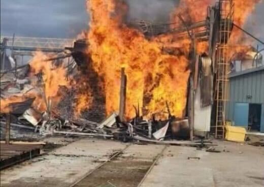 Fire broke out in a kiln at the Ignace sawmill on May 15, 2022 (Facebook/John Mazur)