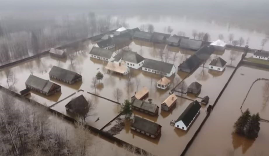 This image from video posted to YouTube by David MacGowan on May 16, 2022 shows Fort William Historical Park when it was recently inundated by water from the Kam River (YouTube/David MacGowan)