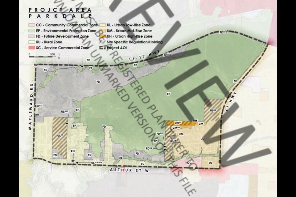 Parkdale Estates is located in the lower right section of this map. The green-coloured portion of the map shows an Environmental Protection Zone (City of Thunder Bay)