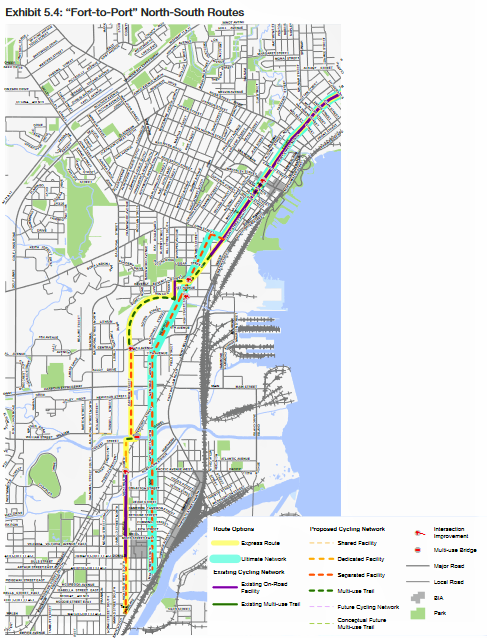 An image from the City of Thunder Bay's active transportation plan envisions several north-south cycling routes. (City of Thunder Bay)