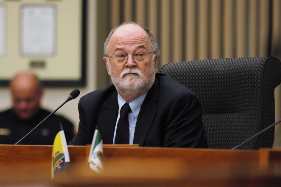 Thunder Bay Police Services Board administrator Malcolm Mercer recommends the city approve a significant increase in police spending in the 2023 budget at a city council meeting on Wednesday. (Photos by Ian Kaufman, TBnewswatch)