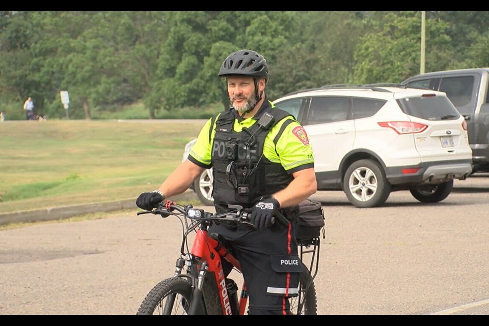 Thunder Bay Police Service Const. Tim Lampi says e-bike patrols have been well-received by members of the public (Joe Sadowski, TBT News)