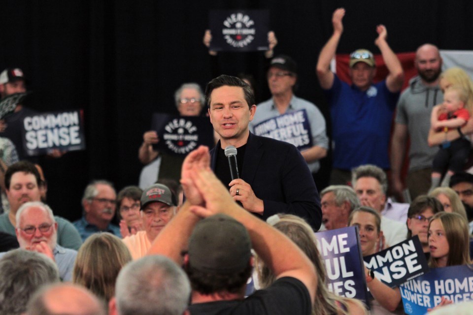 Federal Conservative leader Pierre Poilievre speaks during a rally in Thunder Bay on Monday, July 24, 2023. (Matt Vis, TBnewswatch.com)
