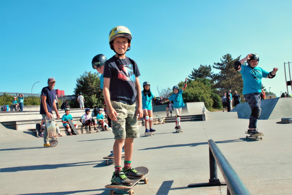 Teh 'Sk8 Collab' camp, a partnership between Our Kids Count and Thunder Bay police, launched this week at Marina Park. (Photos by Ian Kaufman, TBnewswatch)