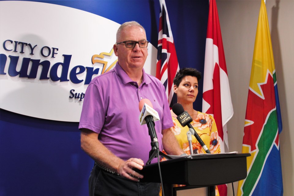 City manager Norm Gale, left, and director of strategic initiatives Tracie Smith at a press conference marking the release of the city's new strategic plan Thursday. (Ian Kaufman, TBnewswatch)