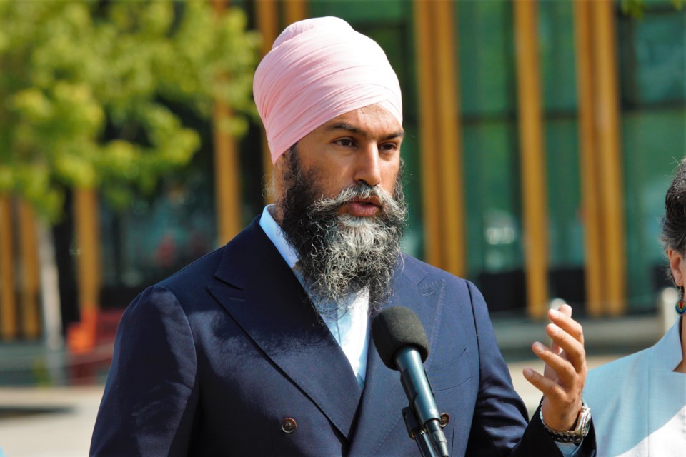 NDP leader Jagmeet Singh called for an HST exemption for new affordable housing builds in a Friday press conference in Thunder Bay. (Ian Kaufman, TBnewswatch)