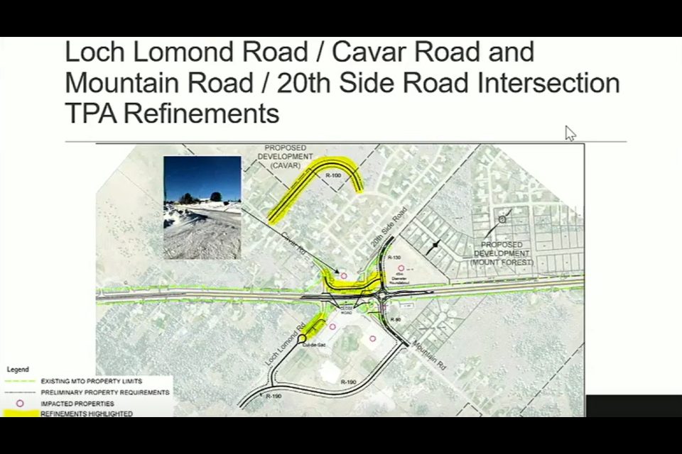 The study identified a roundabout at Mountain Road and the elimination of highway access from Cavar and Loch Lomond roads. (MTO)