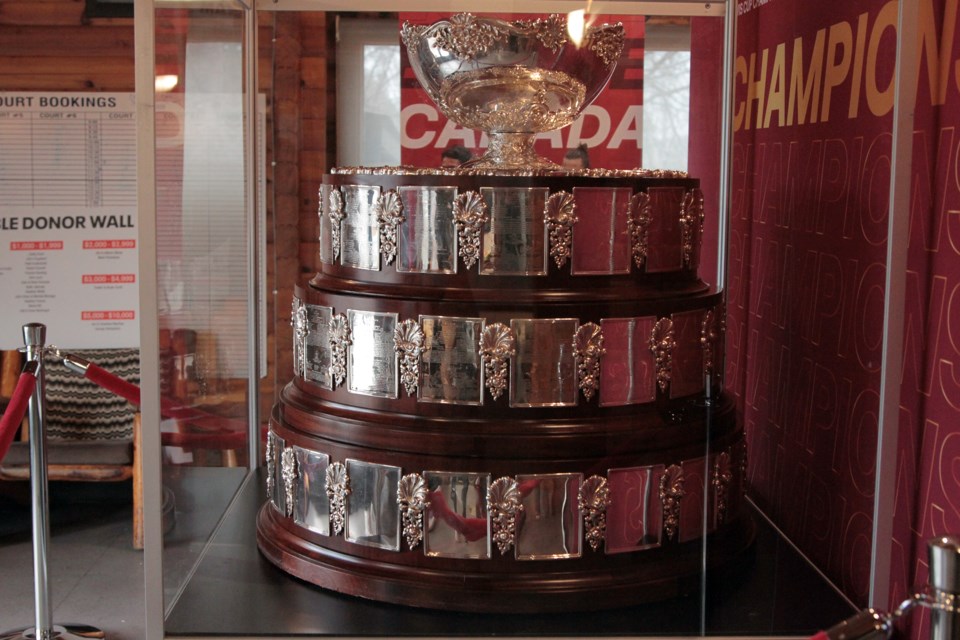 The Davis Cup was on display at the Thunder Bay Community Tennis Centre on Wednesday, May 3, 2023. (Matt Vis, TBnewswatch.com)