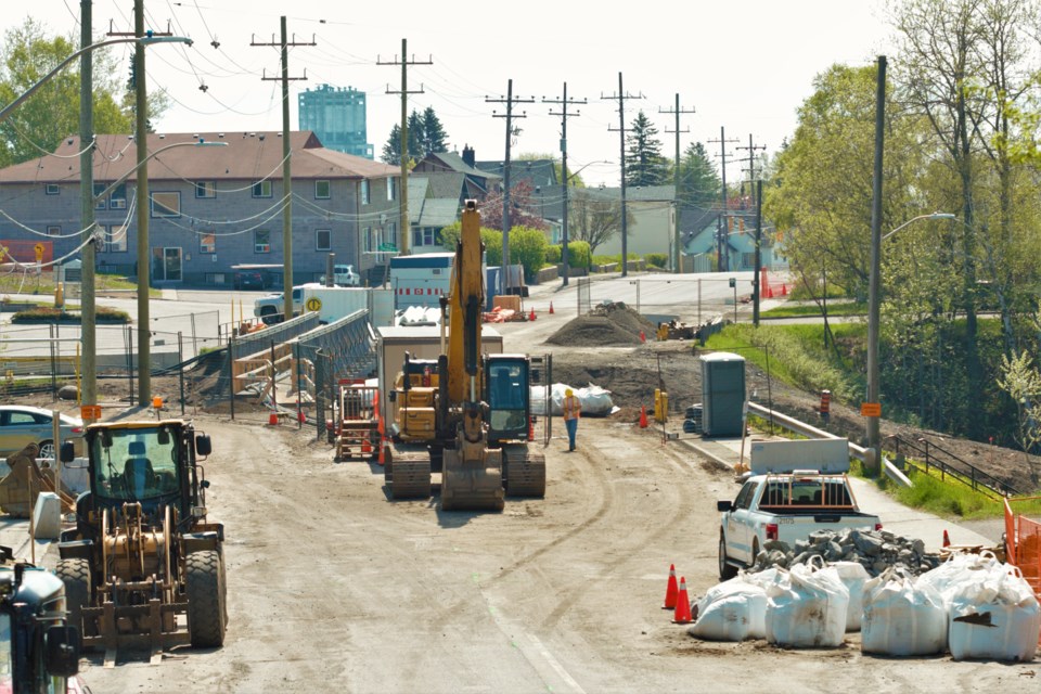 River Street is now estimated to reopen in July, as work proceeds to replace a collapsed culvert over the McVicar Creek. (Ian Kaufman, TBnewswatch)