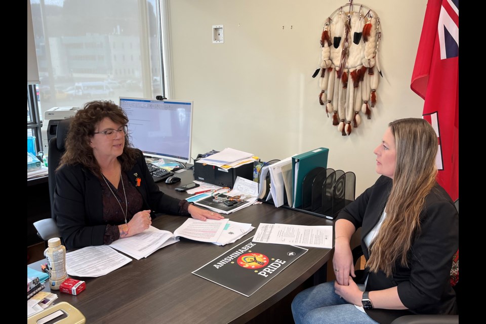 Fort William First Nation Chief Michele Solomon (left) pictured with CEO Christine MacKay on Monday, November 20, 2023